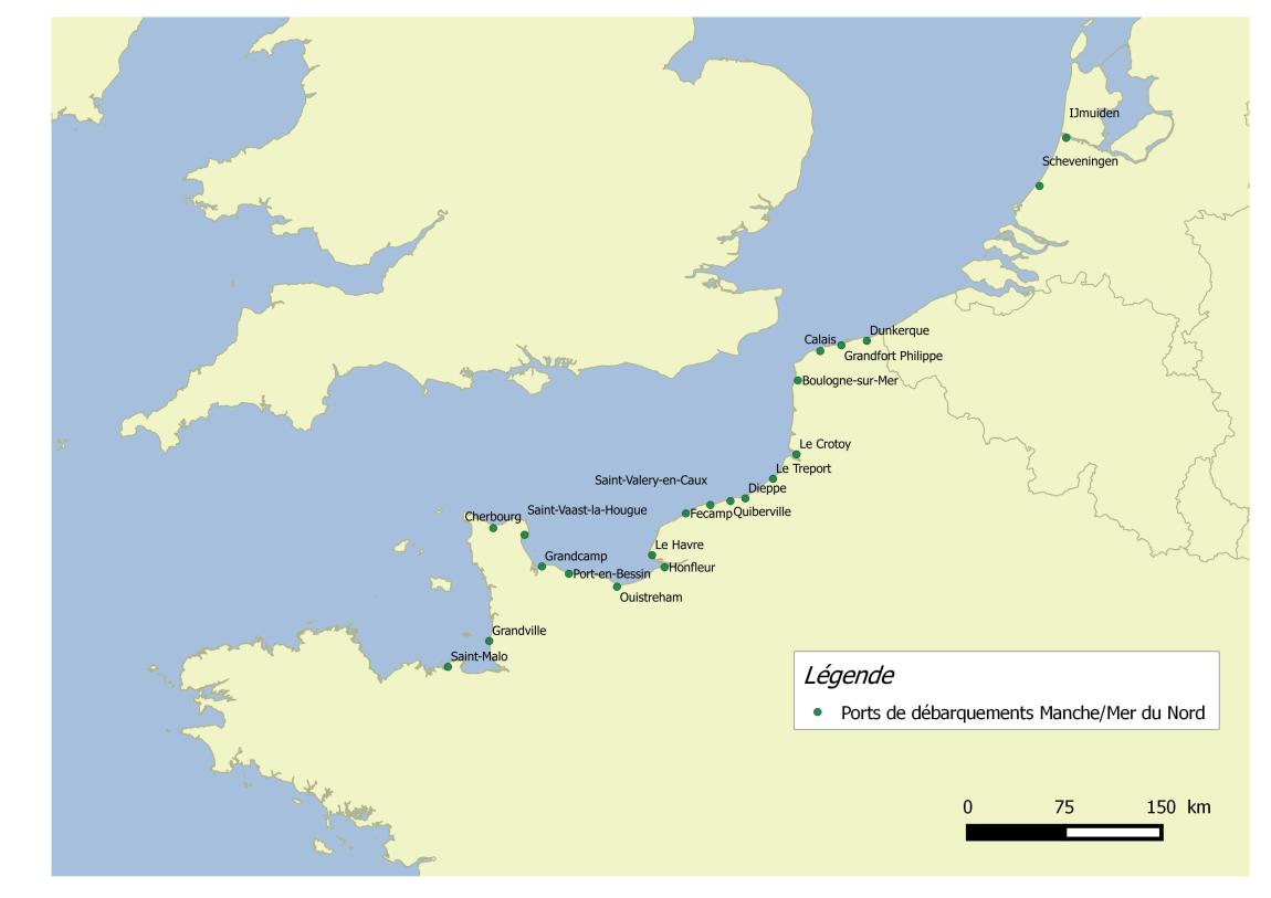  L'ensemble des ports de débarquements des adhérents du FROM Nord en Manche/Mer du Nord
