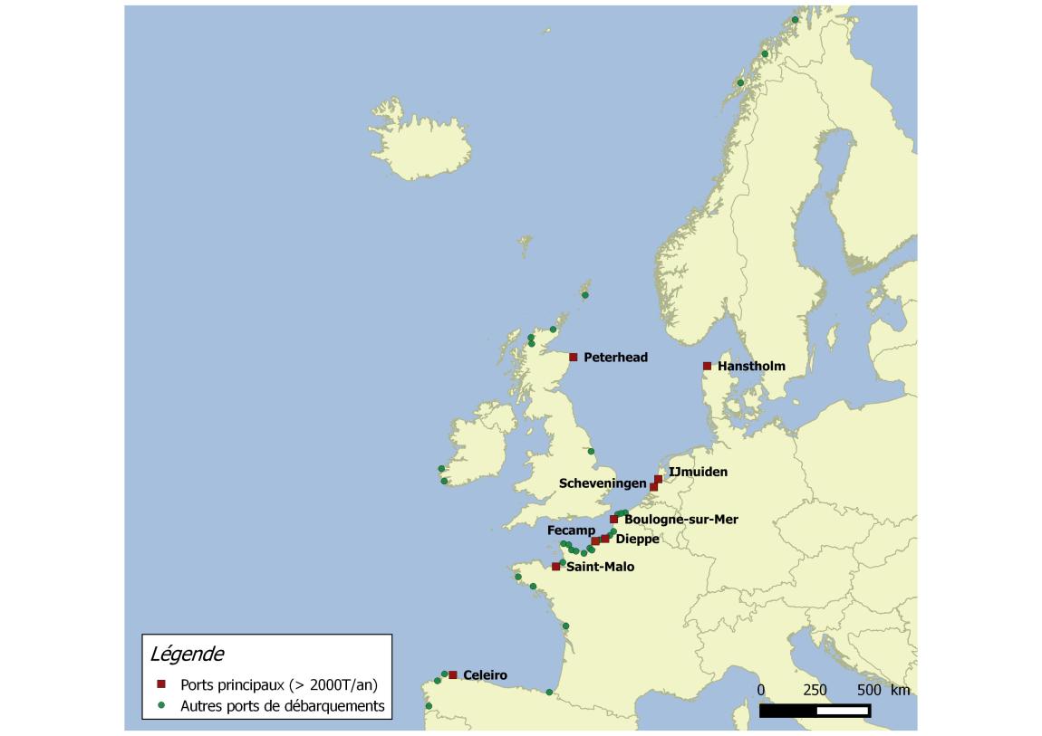 L'ensemble des ports de débarquements des adhérents du FROM Nord en Europe